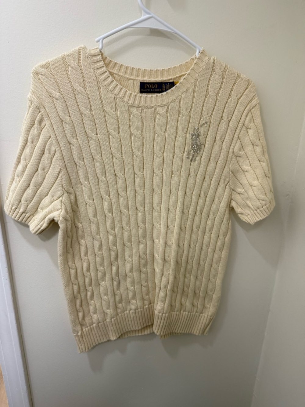 Polo by Ralph Lauren Cream Cable-Knit Short Sleeve Sweater Top